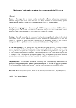 The impact of audit quality on real earnings management in the UK context