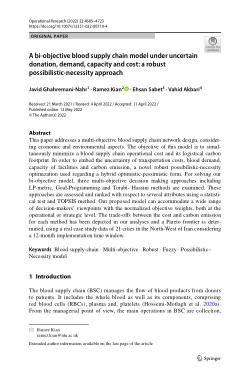 A bi-objective blood supply chain model under uncertain donation, demand, capacity and cost: a robust possibilistic-necessity approach