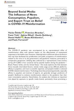 Beyond social media: The influence of news consumption, populism, and expert trust on belief in COVID-19 misinformation