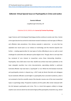 Editorial: Virtual special issue on Psychopathy in Crime and Justice