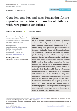 Genetics, emotion and care: Navigating future reproductive decisions in families of children with rare genetic conditions