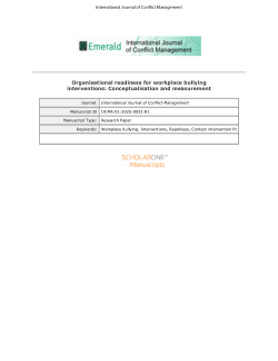 Organisational readiness for workplace bullying interventions: Conceptualisation and measurement