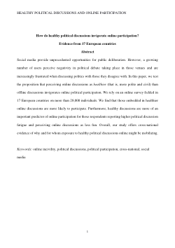 How do healthy political discussions invigorate online participation? Evidence from 17 European countries