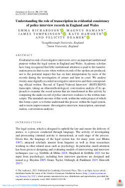 Understanding the role of transcription in evidential consistency of police interview records in England and Wales