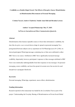 Credibility as a Double-Edged Sword: The Effects of Deceptive Source Misattribution on Disinformation Discernment on Personal Messaging