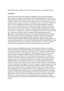 Remembering voices: Singing and critical cosmopolitan memory in the Bengali diaspora