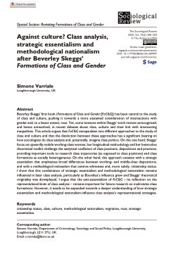 Against culture? Class analysis, strategic essentialism and methodological nationalism after Beverley Skeggs' <i>Formations of Class & Gender</i>