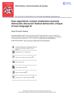 Does algorithmic content moderation promote democratic discourse? Radical democratic critique of toxic language AI