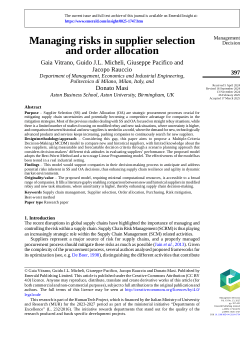 Managing risks in supplier selection and order allocation