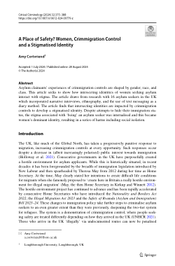 A place of safety? Women, crimmigration control and a stigmatised identity