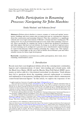 Public participation in re-naming processes: Navigating Sir John Hawkins