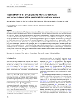 The insights from the crowd: Drawing inferences from many approaches to key empirical questions in international business
