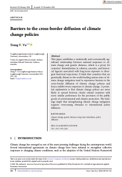 Barriers to the cross-border diffusion of climate change policies