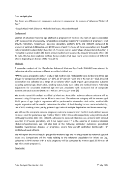 <b>Data analysis plan - </b><i>Are there sex differences in pregnancy outcome in pregnancies in women of Advanced Maternal Age?</i>