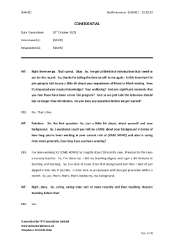 Music in Mind Training Study: Anonymised staff transcripts