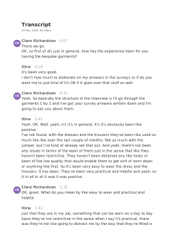 Interview Transcripts Exploring Wearer Perception and Experience of Wearing Bespoke Garments