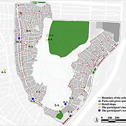 Map of participants' potential everyday places of encounter and mobility