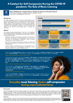 McKenzie, S., Glasser, S., Osborne, M. S., & Krause, A.E. (2023, 27 August). <i>A Catalyst for Self-Compassion During the COVID-19 pandemic: The Role of Music Listening.</i> Poster presented at the ICMPC17-APSCOM7 joint conference, 24-28 August 2023. The College of Art, Nihon University, Tokyo, Japan. https://doi.org/10.26188/24069714