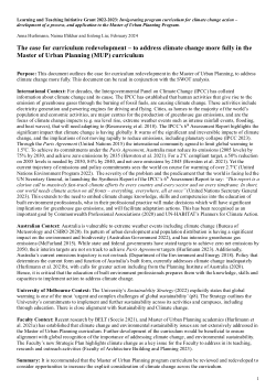 The case for curriculum redevelopment – to address climate change more fully in the Master of Urban Planning (MUP) curriculum