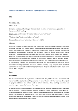 Disruption as a Catalyst for Change? Effects of COVID-19 on the Perceptions and Approaches ofAcademics in Their Teaching.