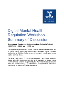 Digital Mental Health Regulation Workshop, Nov 2022 - Summary of Discussion - Melbourne Law School