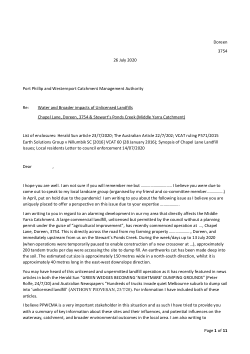 <b>Water and Broader impacts of Unlicensed Landfills</b>: Letter and Report about Cleanfill Tipping Impacts and Related Planning Considerations in Melbourne's Green Wedge