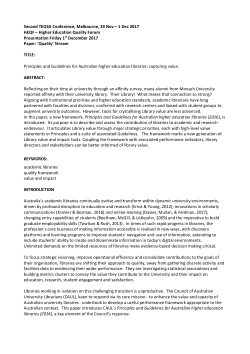 Principles and Guidelines for Australian Higher Education Libraries: capturing value