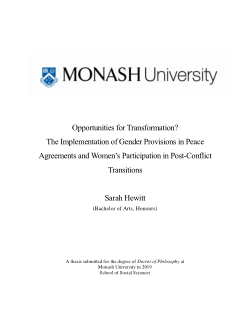 Opportunities for Transformation?  The Implementation of Gender Provisions in Peace Agreements and Women’s Participation in Post-Conflict Transitions