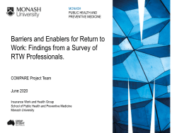 Barriers and Enablers for Return to Work: Findings from a Survey of RTW Professionals
