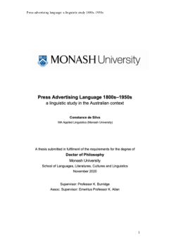 Press Advertising Language 1800s-1950s: a Linguistic Study in the Australian Context