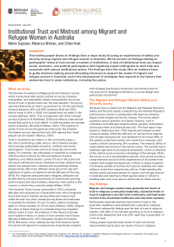 Institutional Trust and Mistrust among Migrant and Refugee Women in Australia