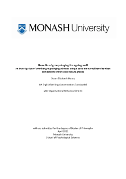 Benefits of group singing for ageing well: An investigation of whether group singing achieves unique socio-emotional benefits when compared to other social leisure groups