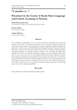 04 “I sámifize it...” Preschool in the Centre of South Sámi Language and Culture Learning in Norway