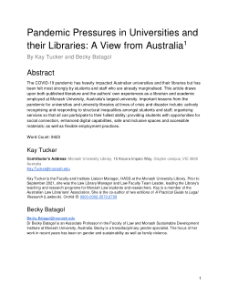 Pandemic Pressures in Universities and their Libraries: A View from Australia