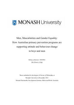 Men, Masculinities and Gender Equality:  How Australian primary prevention programs are supporting attitude and behaviour change in boys and men