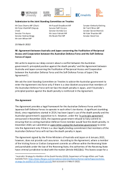 Submission to the Joint Committee on Treaties: Agreement between Australia and Japan concerning the Facilitation of Reciprocal Access and Cooperation between the Australian Defence Force and the Self-Defense Forces of Japan