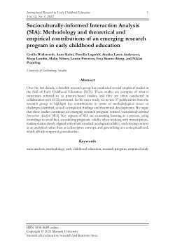 01 Socioculturally-informed Interaction Analysis (SIA): Methodology and theoretical and empirical contributions of an emerging research program in early childhood education