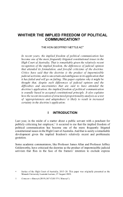 Whither the Implied Freedom of Political Communication?