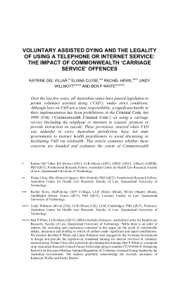 Voluntary Assisted Dying and the Legality of Using a Telephone or Internet Service: The Impact of Commonwealth 'Carriage Service' Offences