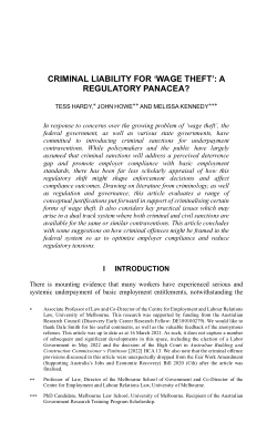 Criminal Liability for 'Wage Theft': A Regulatory Panacea?