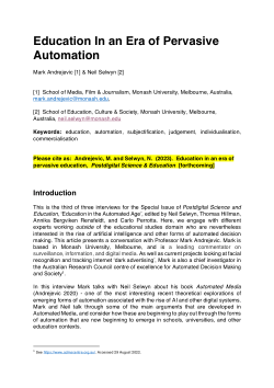 Education In an Era of Pervasive Automation