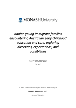 Iranian young Immigrant families encountering Australian early childhood education and care: exploring diversities, expectations, and possibilities