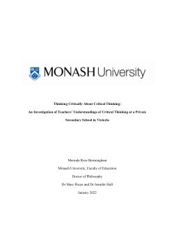 Thinking Critically About Critical Thinking: An Investigation of Teachers' Understandings of Critical Thinking at a Private Secondary School in Victoria