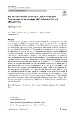 The Relation Between Environment and Psychological Development: Unpacking Vygotsky’s Influential Concept of Perezhivanie