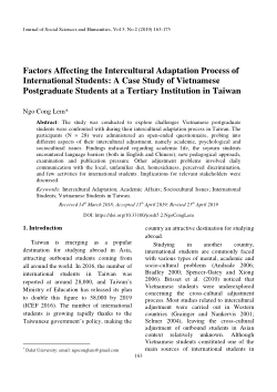 Factors Affecting the Intercultural Adaptation Process of International Students: A Case Study of Vietnamese Postgraduate Students at a Tertiary Institution in Taiwan