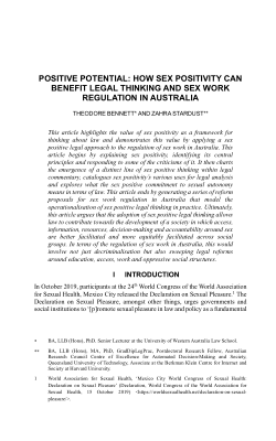 Positive Potential: How Sex Positivity Can Benefit Legal Thinking and Sex Work Regulation in Australia