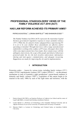 Professional Stakeholders’ Views of the Family Violence Act 2016 (ACT): Has Law Reform Achieved Its Primary Aims?