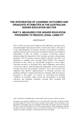 The Integration of Learning Outcomes and Graduate Attributes in the Australian Higher Education Sector (Part 2): Measures for Higher Education Providers to Reduce Legal Liability