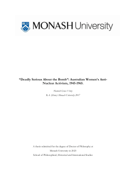 'Deadly Serious About the Bomb': Australian Women’s Anti-Nuclear Activism, 1945-1965.