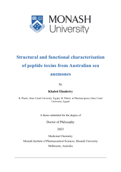 Structural and functional characterisation of peptide toxins from Australian sea anemones